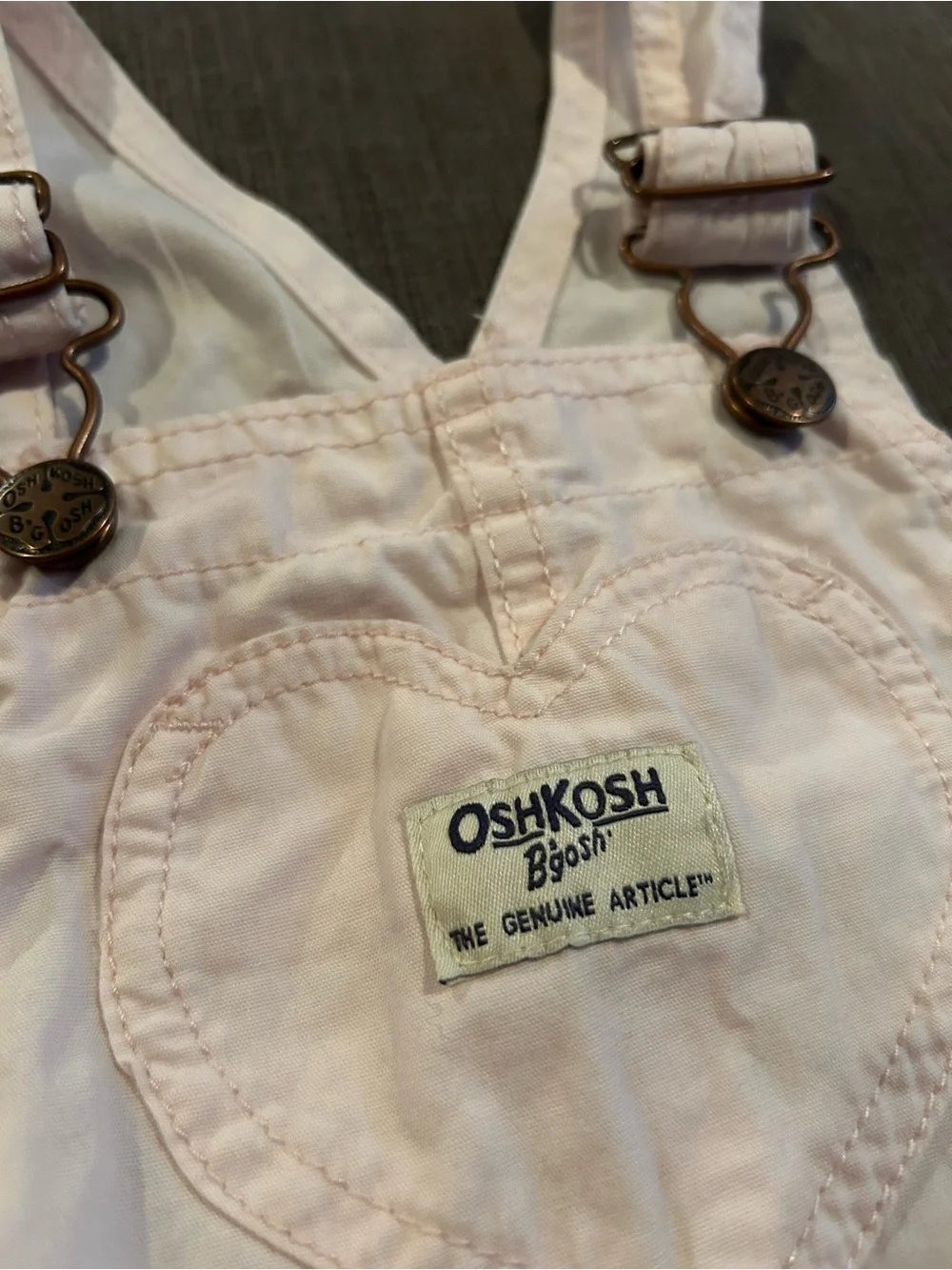 OshKosh B'gosh Toddler Girls Pink Twill Heart Pocket Overalls 2T